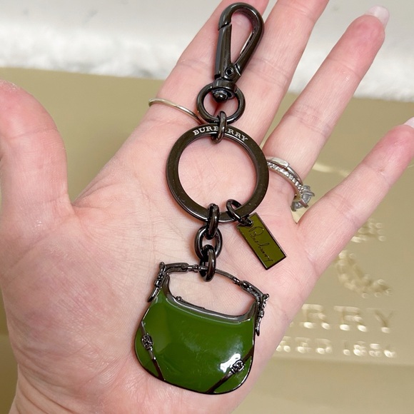 Authentic Burberry New Gunmetal & Forest Green Mini Purse Bag Charm / Keychain - Picture 10 of 11